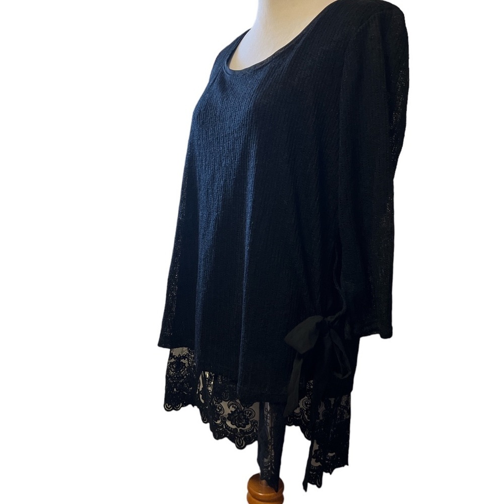 LC Lauren Conrad, black tunic, length top with side, ties and lace bottom, med